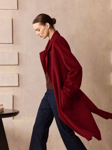 Classic Cashmere Wrap Coat in Deep Burgundy