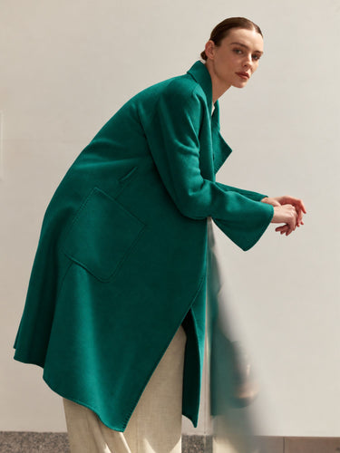 Classic Cashmere Wrap Coat in Emerald Green