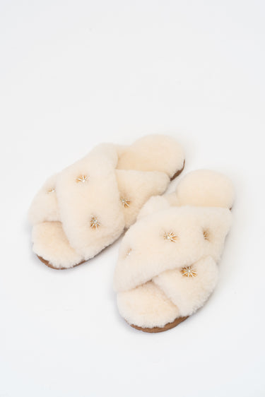 Sheepskin Slipper with Rhinestone