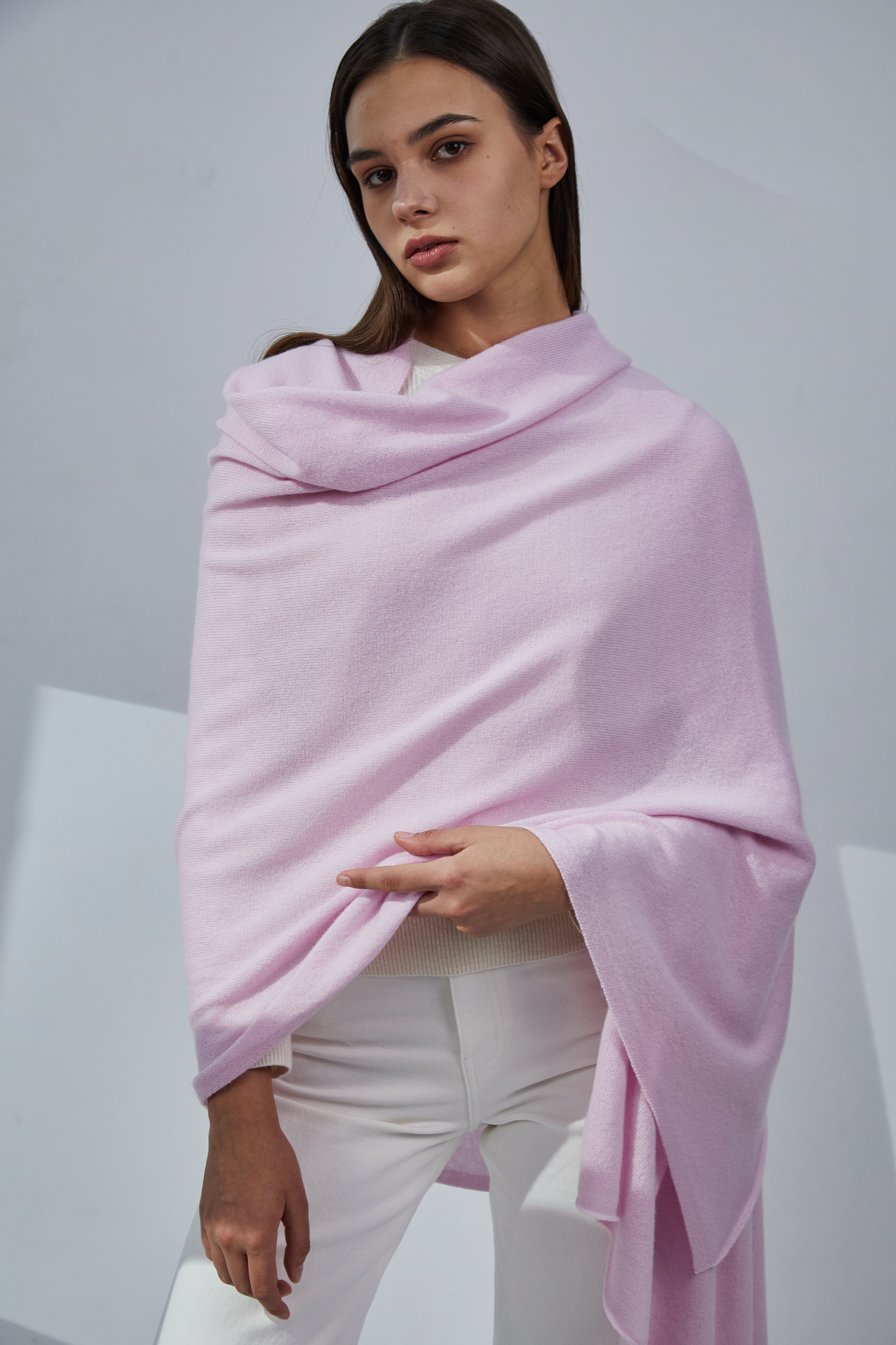 Pink Cashmere Wrap Pashmina Soft Pink Silk-poncho-blanket-cape