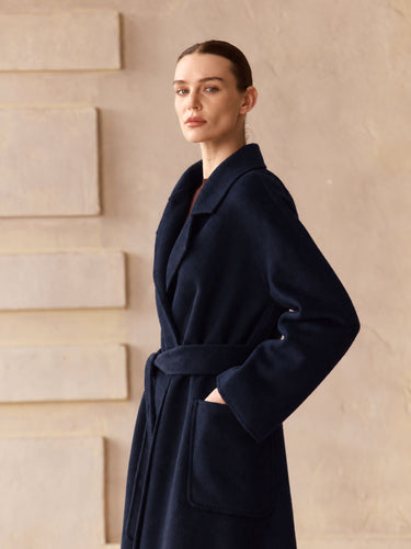 Classic Cashmere Wrap Coat in Midnight Navy