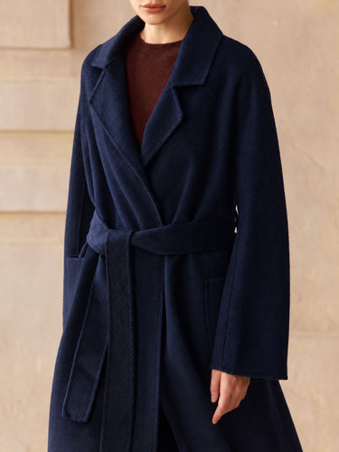 Classic Cashmere Wrap Coat in Midnight Navy