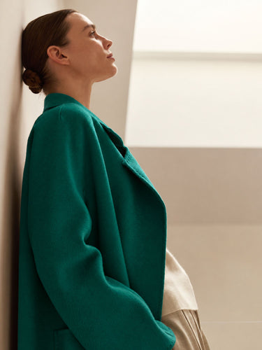 Classic Cashmere Wrap Coat in Emerald Green