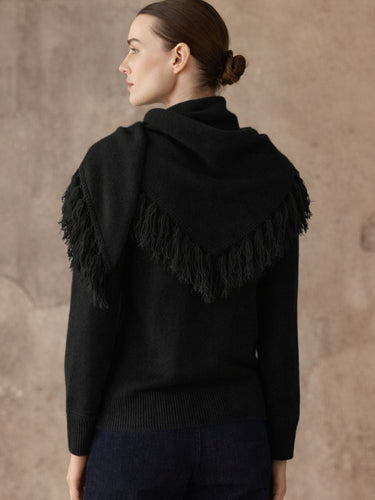 Cashmere Sweater with Removable Scarf in Jet Black
