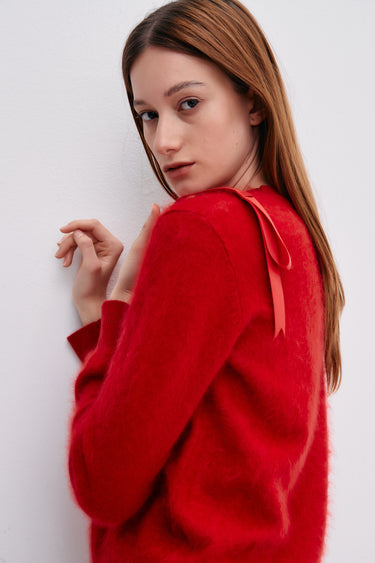 Brushed Cashmere Crew-neck with Shoulder Bows