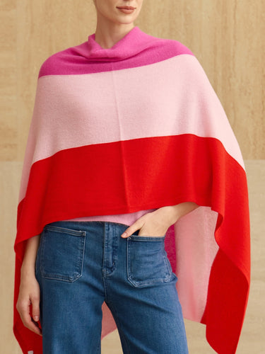 Colorblock Cashmere Topper in Rose Multi
