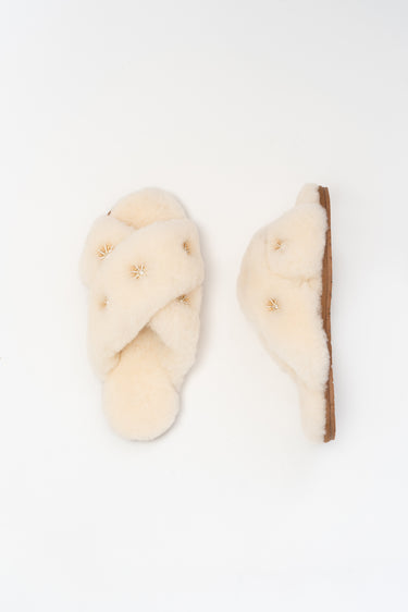 Sheepskin Slipper with Rhinestone