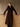 Front view of the Chocolate Brown long cashmere coat with fur collar, showing the single-breasted buttons, shaped waist and gently flared hem.
