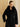 Closer front view of the Jet Black Signature Cashmere Wrap Coat, showing the fur collar, self-tie belt and long sleeves.